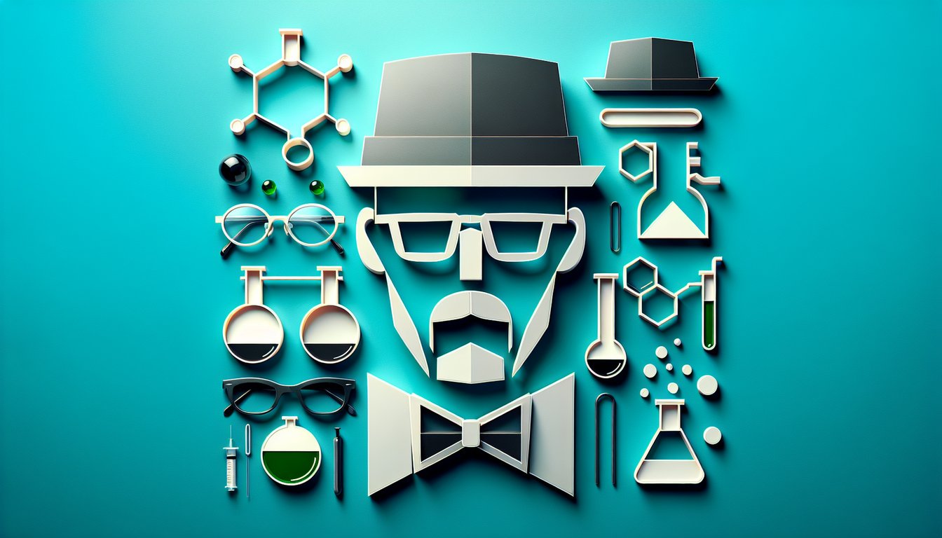 Paper art illustration for Breaking Bad personality quiz on a teal background