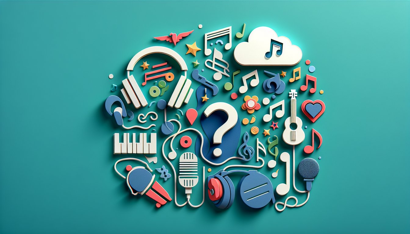 Teal paper art collage of music notes and quiz banner inviting users to find their Billie Eilish song vibe.