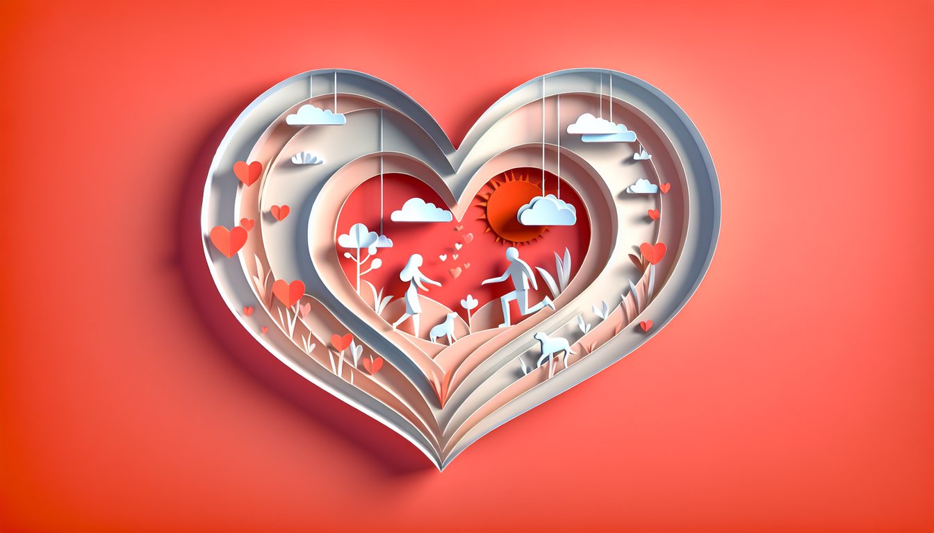 Paper art illustration for Do I Actually Like Him Quiz on a coral background