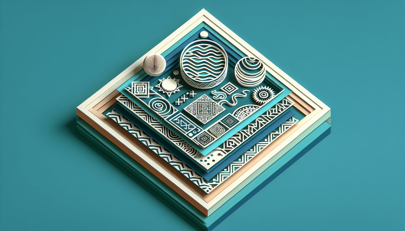 Paper art illustration for ethnicity quiz, inviting users to uncover their heritage on a teal background.
