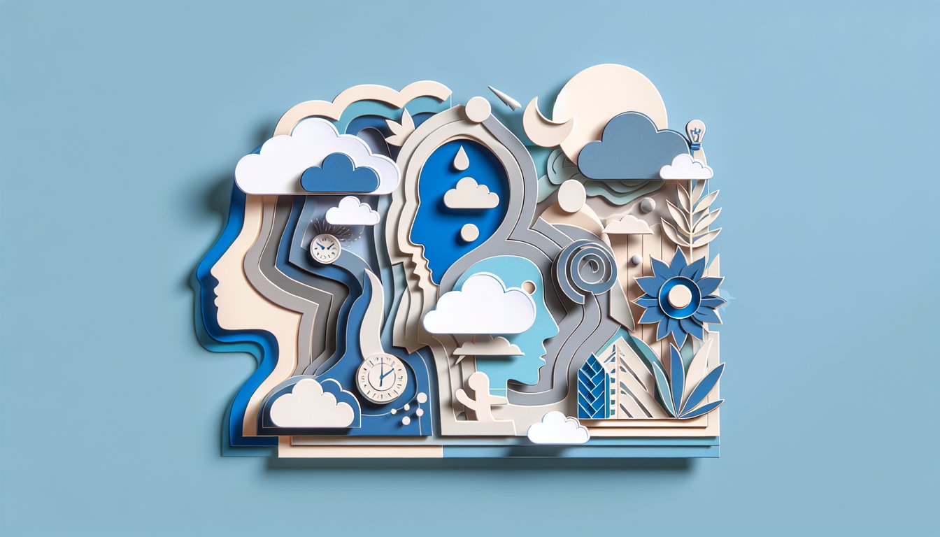 Paper art illustration for Dissociative Identity Disorder Quiz on sky blue background