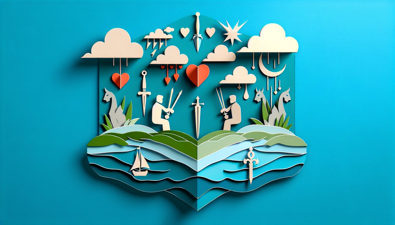 Paper art illustration for Am I Falling Out of Love quiz on teal background