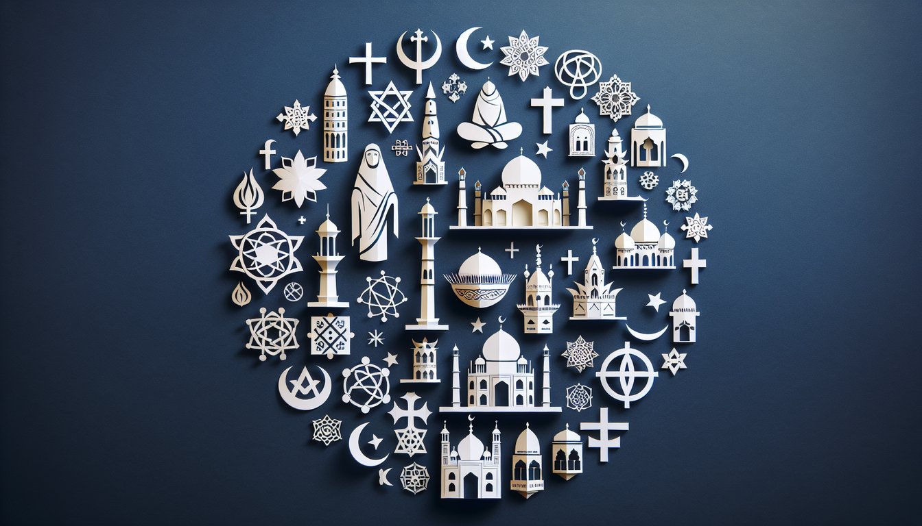 3D voxel art illustrating various symbols from the World Religions course