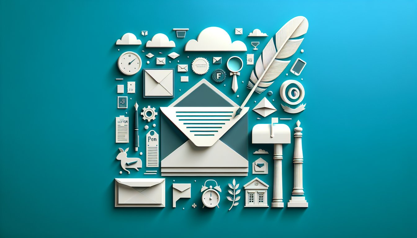 Paper art illustration for quiz on personal business letter format on a teal background