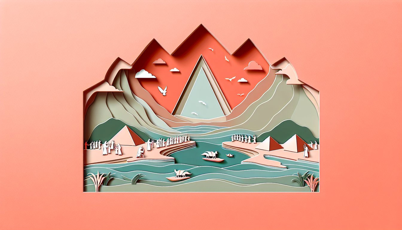 Paper art illustration of stone tablets and commandments scroll on coral background for Exodus quiz