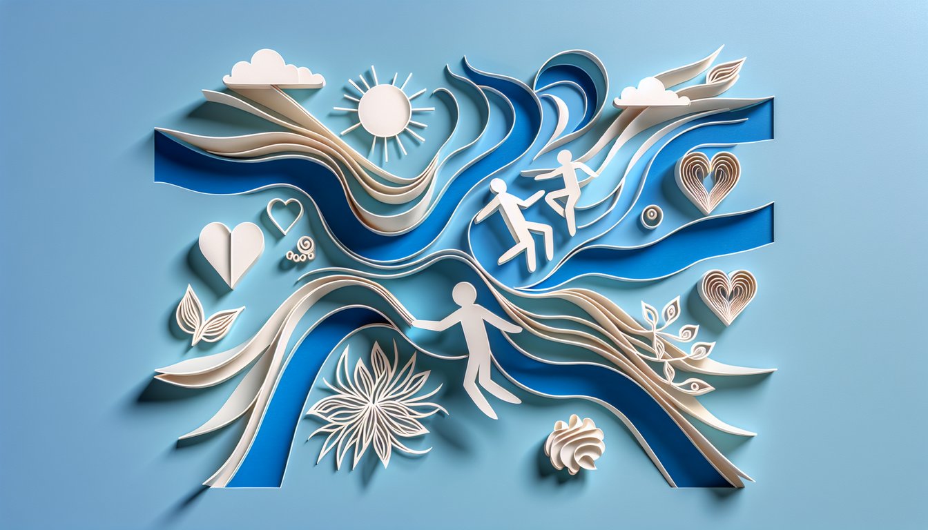 Paper art heart with keyhole and question mark floating on sky blue background