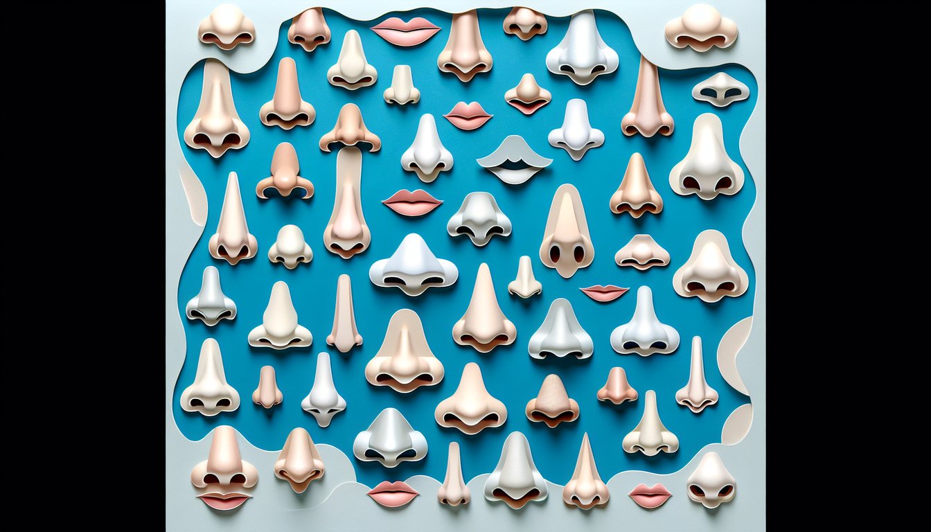 Paper art illustration for nose shape quiz on a sky blue background