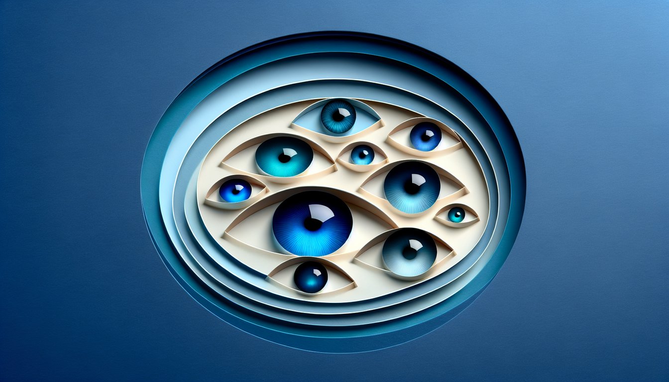 Paper art illustration for blue eyes quiz on a dark blue background
