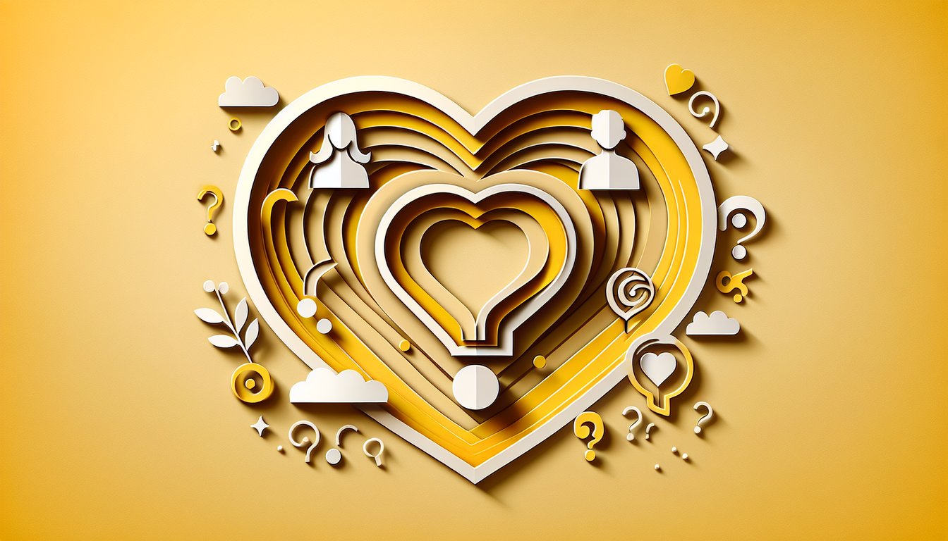 Paper art illustration for Should I Date Him Quiz on a golden yellow background