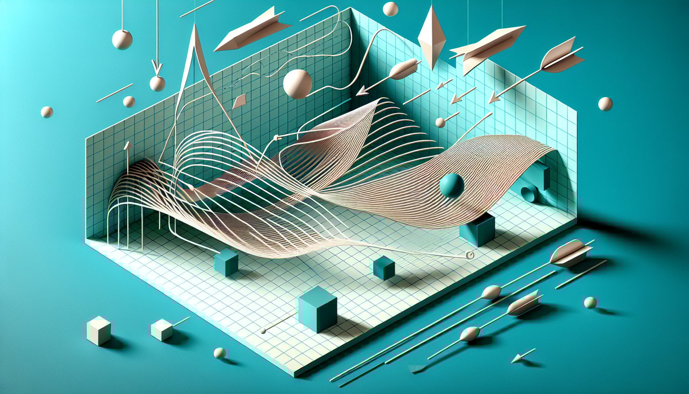 Paper art illustration of quiz on net force acceleration and free body diagrams on teal background