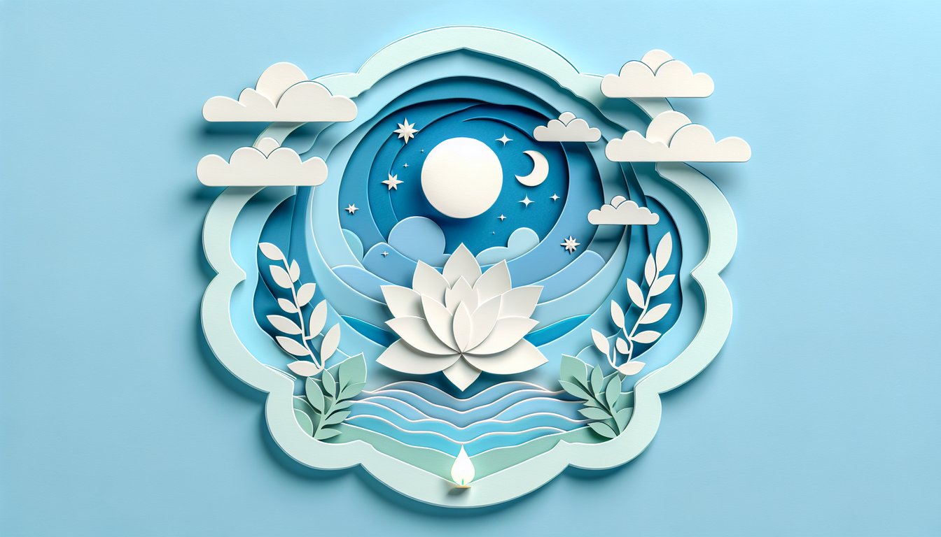 Paper art hearts and hands frame text for a free self care quiz do i love myself on a sky blue background.
