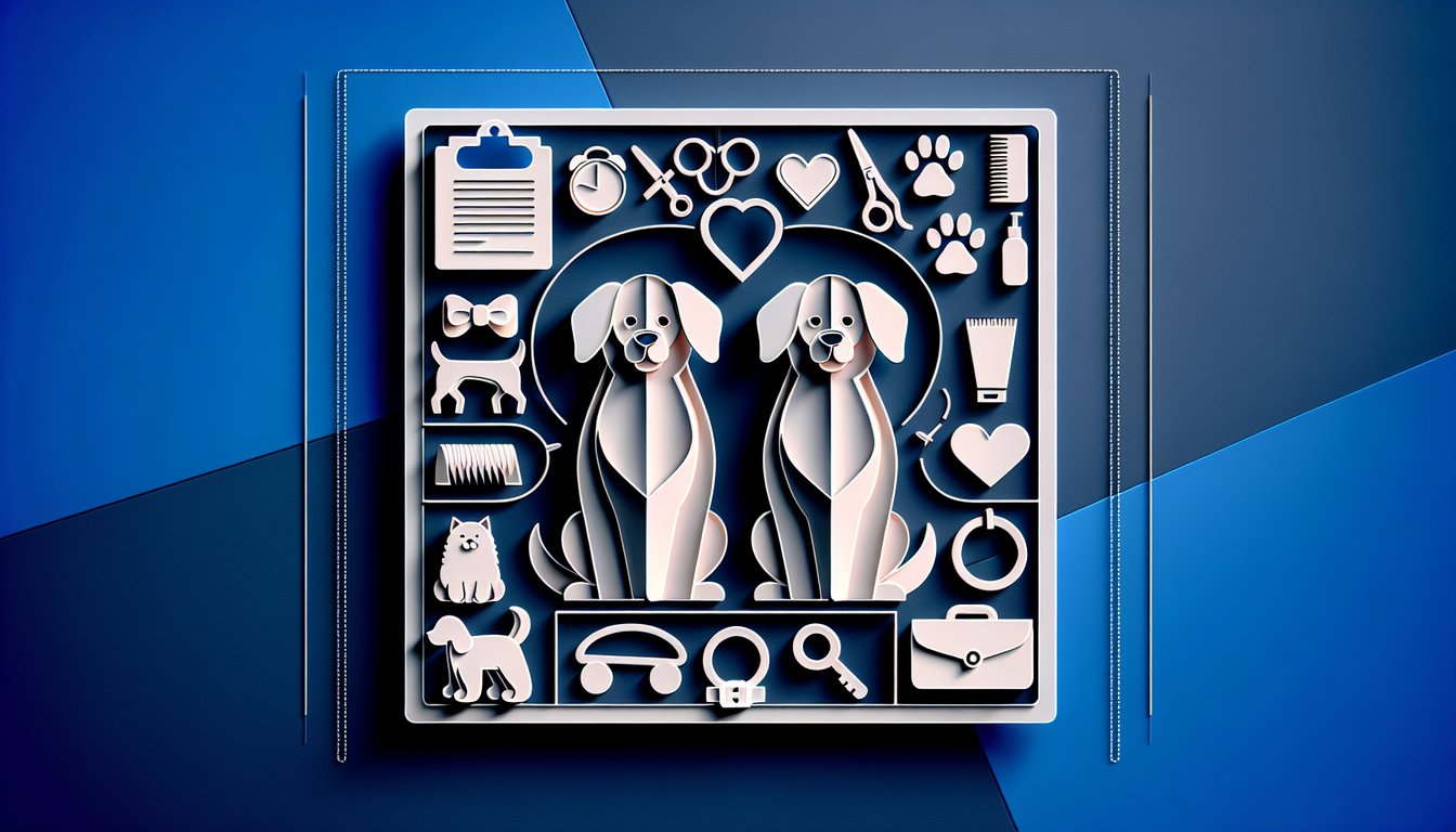 Paper art illustration for quiz on choosing dog gender based on personality and lifestyle on dark blue background