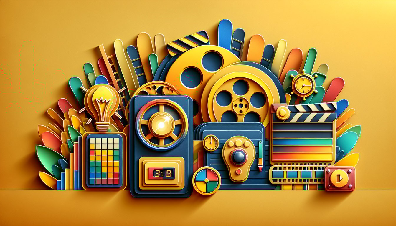 Paper art illustration of movie quiz featuring Benchwarmers Gus character and trivia elements on golden yellow background