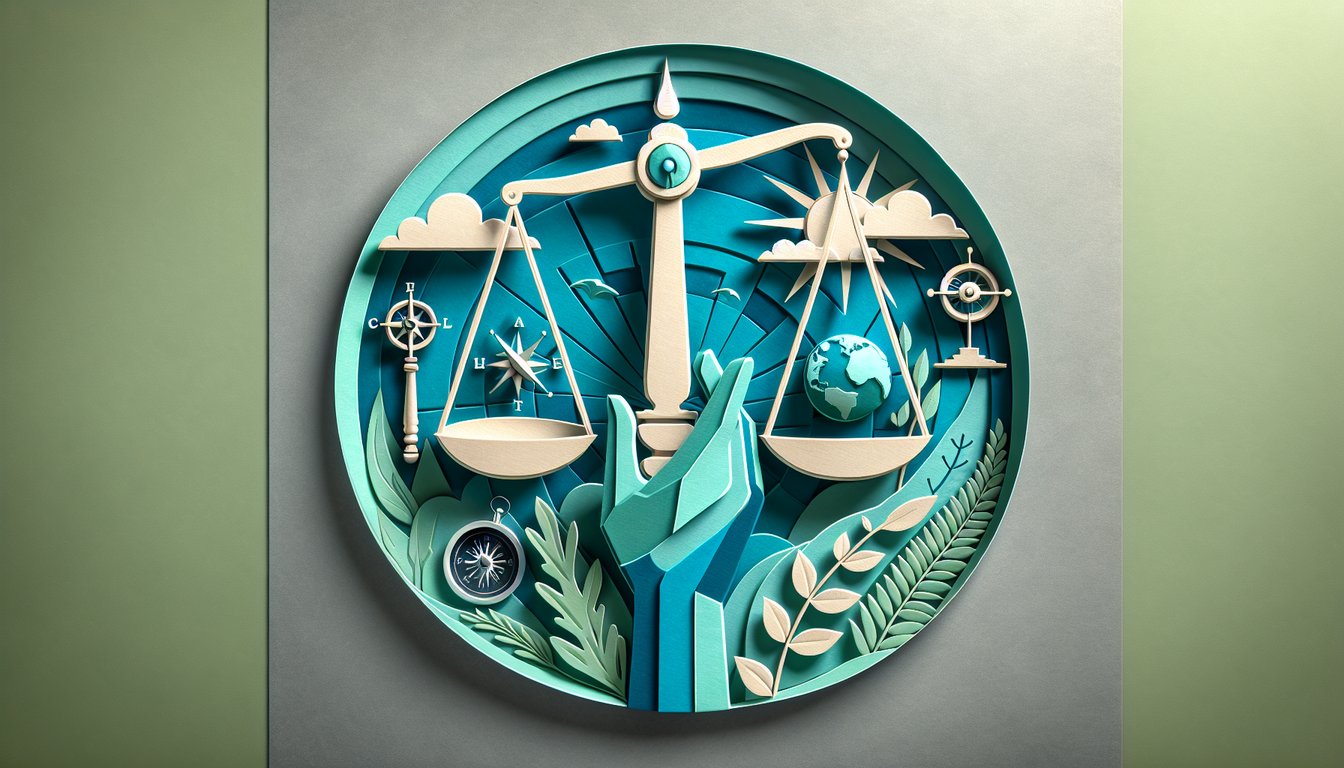 Paper art illustration for natural law quiz on a teal background