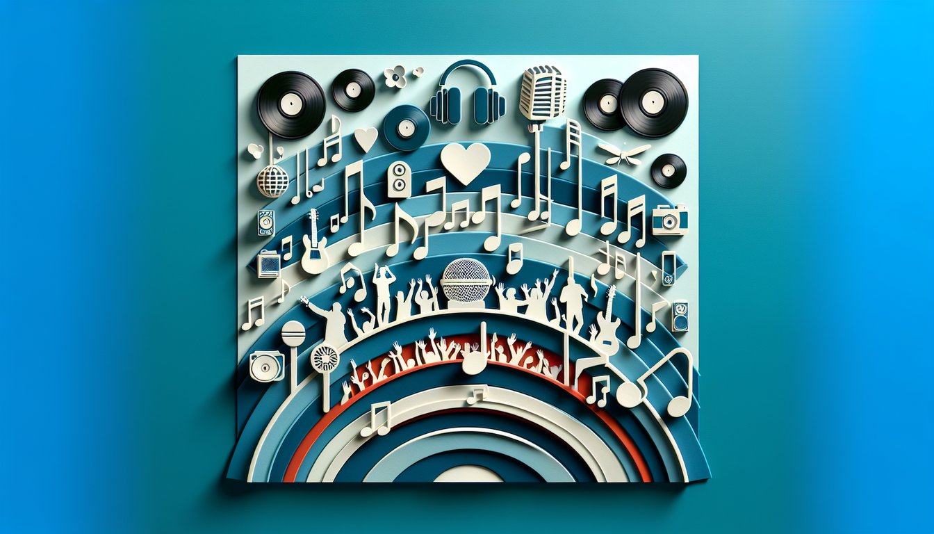 Paper art illustration BTS members quiz with stylized paper portraits on teal background.