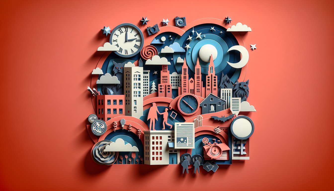 Paper art illustration for Bat Family member personality quiz on coral background