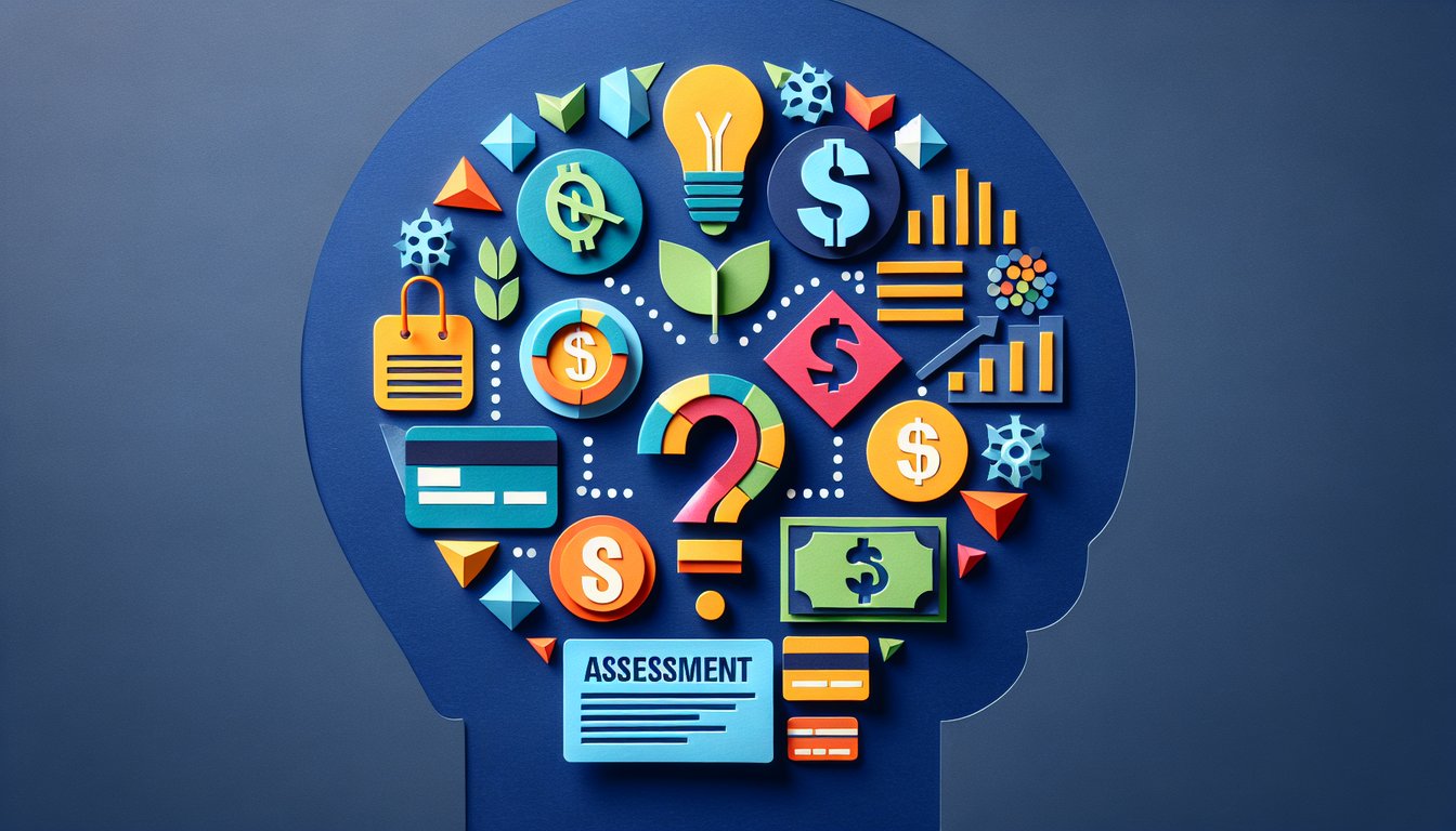 Colorful paper art illustrating a quiz on Credit Advisor Knowledge Assessment