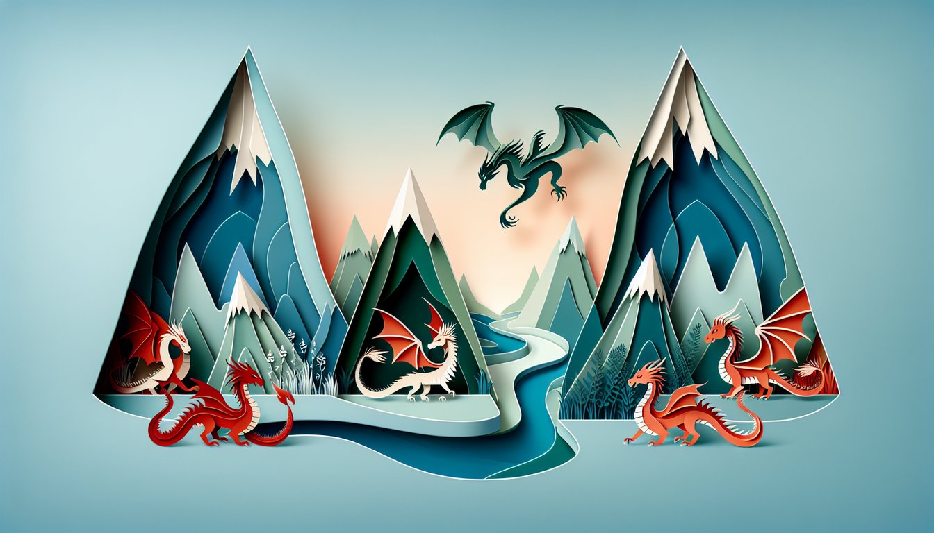 Paper art illustration for Wings of Fire personality quiz revealing your dragon spirit on teal background