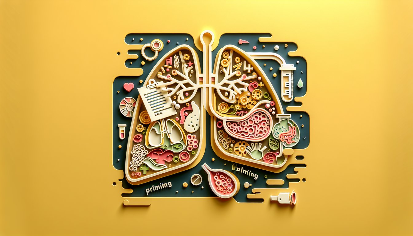 Paper art medical quiz with paper lungs and text pulmon primi suffix meaning vomiting on golden yellow background