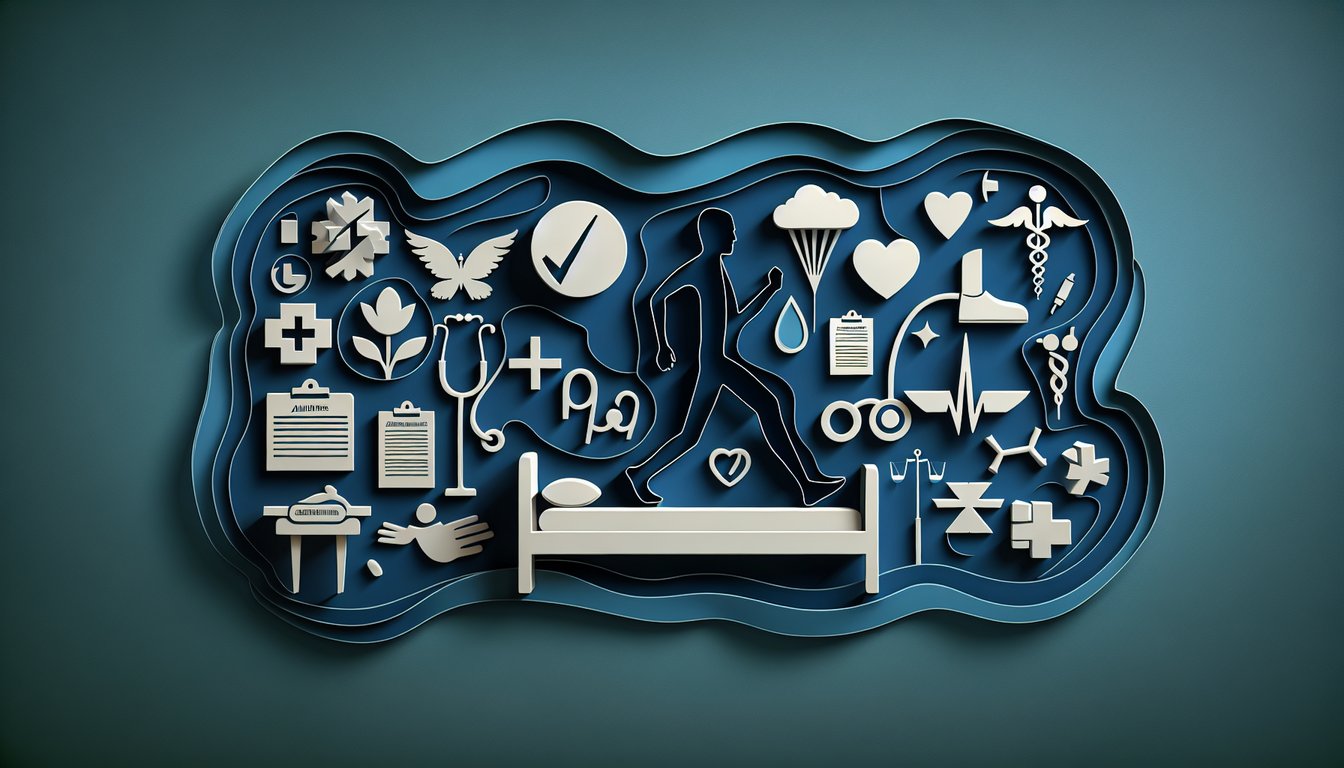 Paper art illustration for a medical abbreviations quiz on a dark blue background