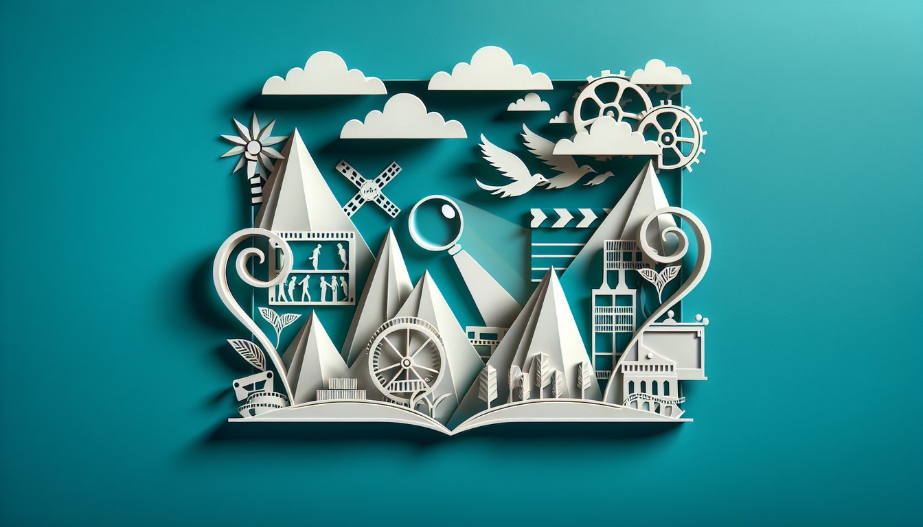 Paper art quiz cover with ghostly silhouette, speech bubble with lines, large question mark, on teal background