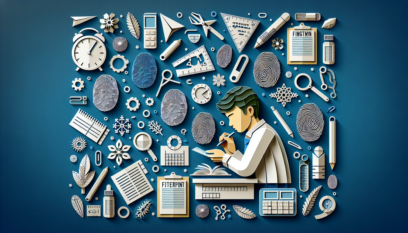 Paper art illustrating a trivia quiz on fingerprint analysis for high school forensic science students.