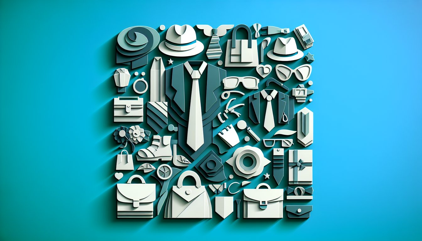 Paper art illustration for fashion brand trivia quiz on teal background