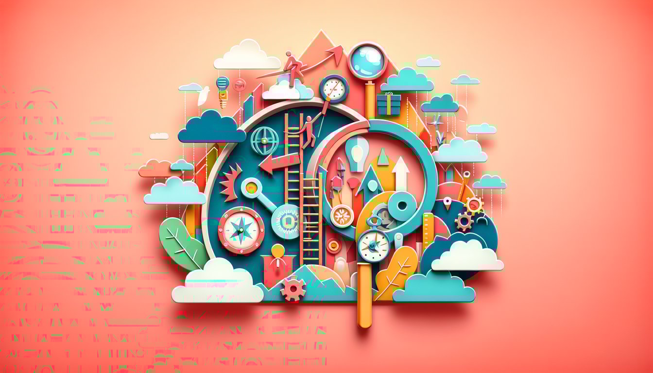 Paper art illustration for a career discovery quiz on a coral background