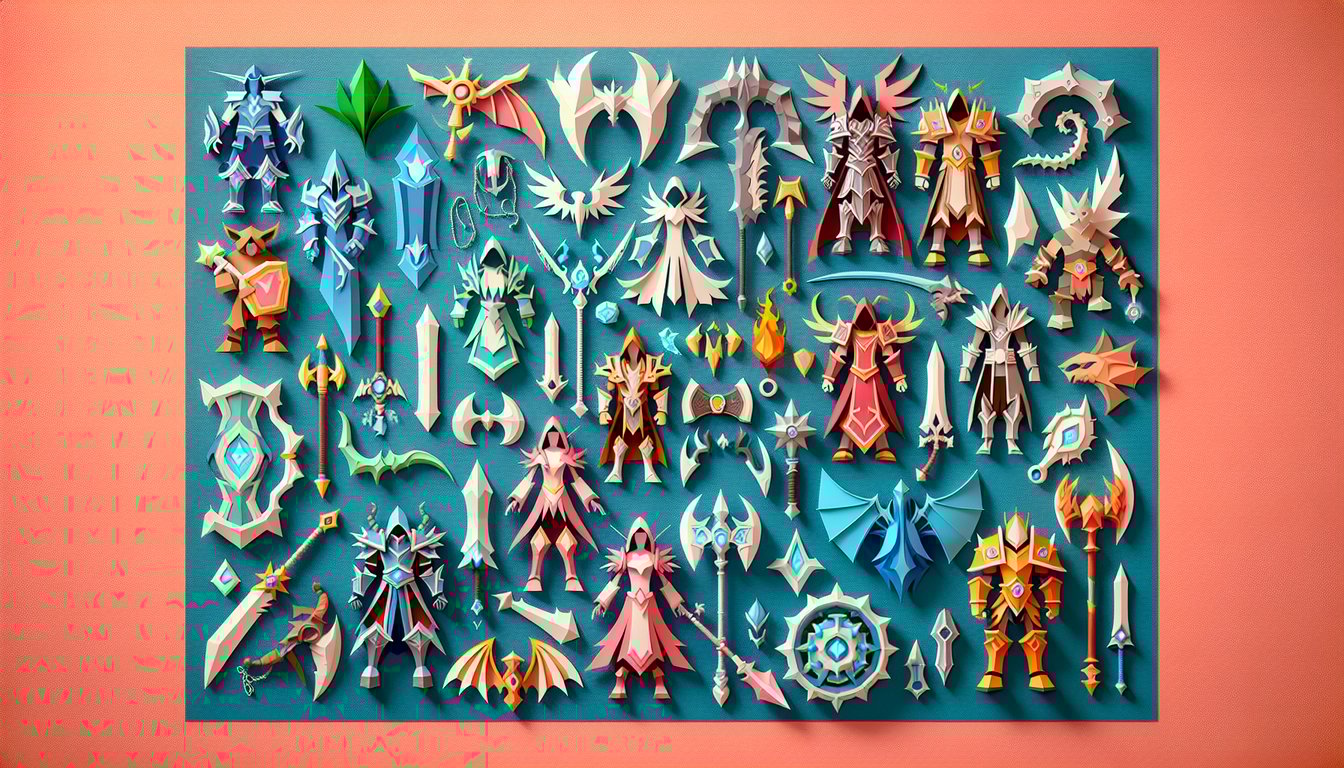 Paper art illustration for World of Warcraft class discovery quiz on a coral background