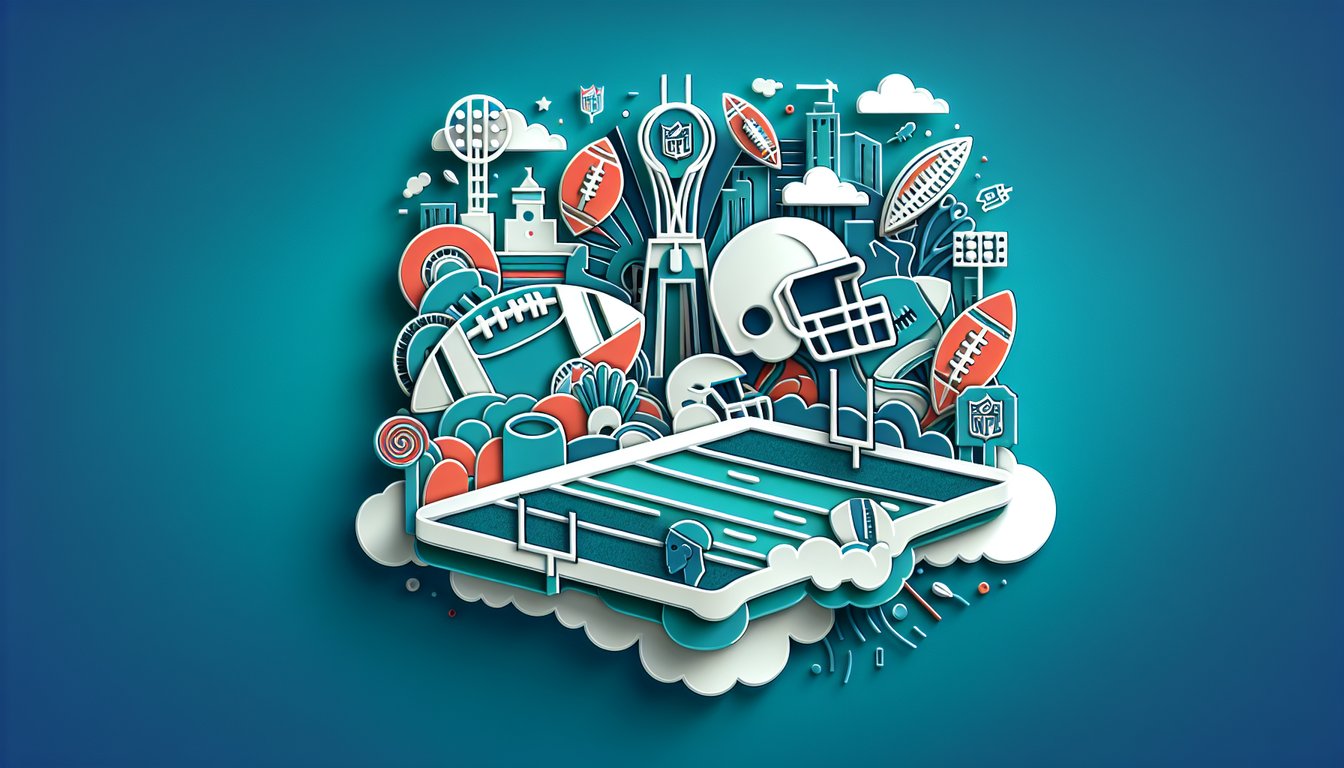 Paper art football helmet goalposts and gridiron lines with quiz prompt on teal background