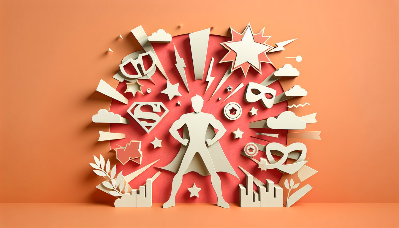 Paper art illustration for MHA alter ego quiz on a coral background