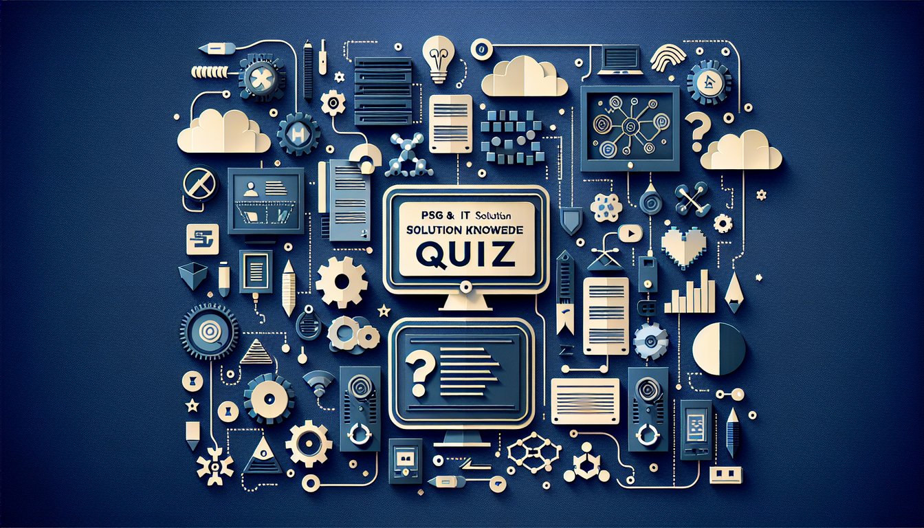 Colorful paper art promoting a PSG  IT Solution Knowledge Quiz