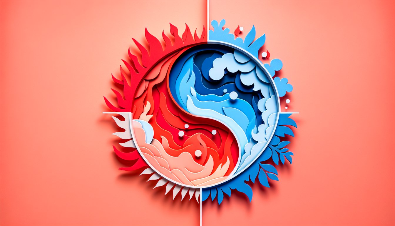 Paper art quiz illustration on coral background about discovering your personality color.
