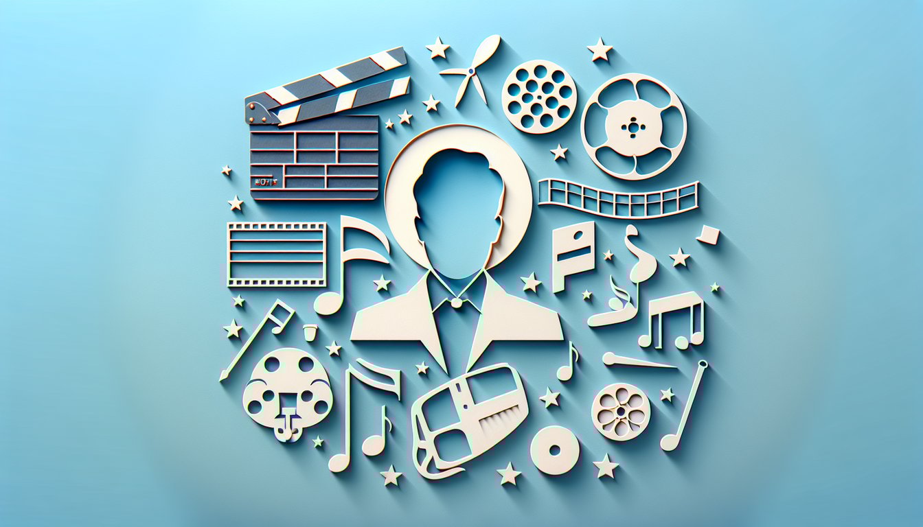 Paper art illustration for Zac Efron quiz showing movie icons music notes full name prompt on sky blue background