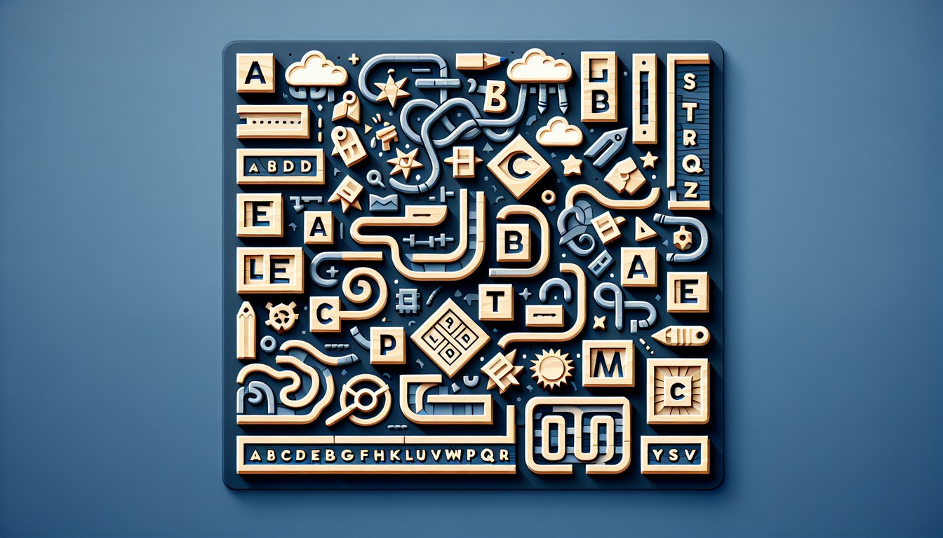 Paper art cutout letters spelling jumbled words for class 1 quiz on dark blue background