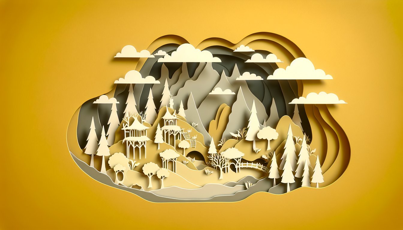 paper art silhouettes of elf dwarf hobbit and more on golden yellow background for personality quiz