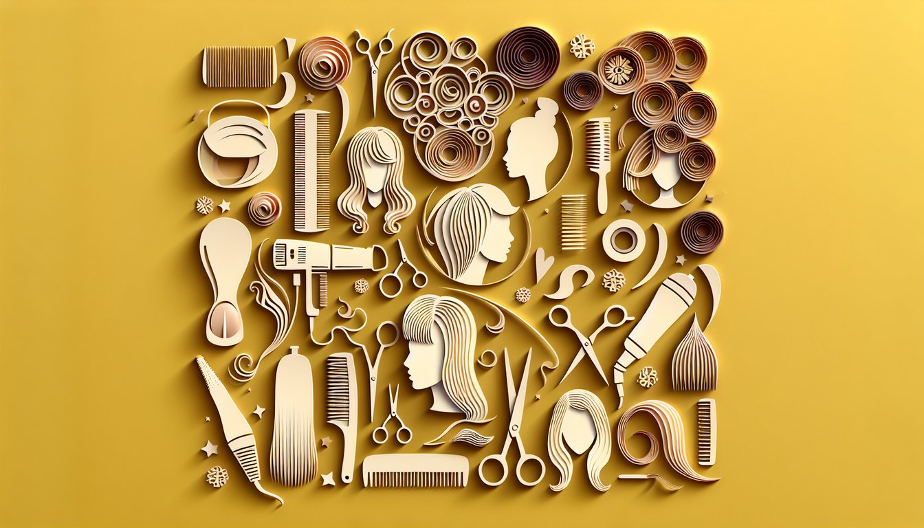 Paper art illustration for a hair personality quiz on a golden yellow background