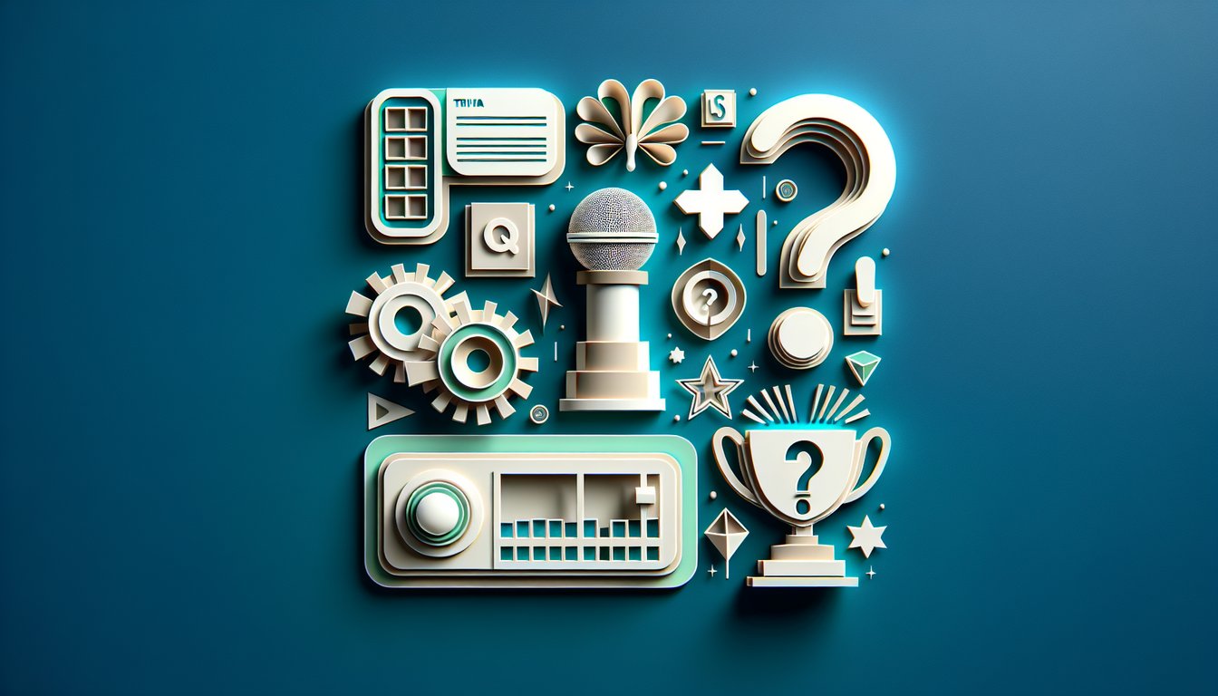 Paper art illustration for a celebrity trivia quiz on a teal background