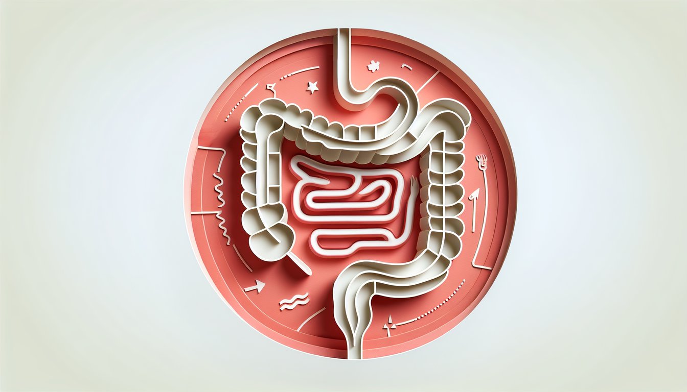 Paper art stomach layered cutout on coral background for free stomach pain quiz banner