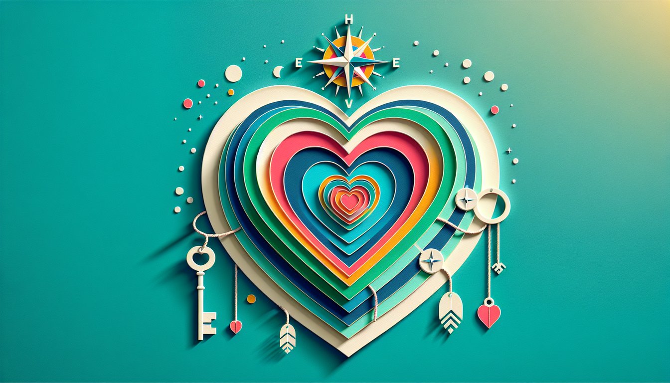 Paper art illustration for quiz about self-discovery and orientation on a teal background