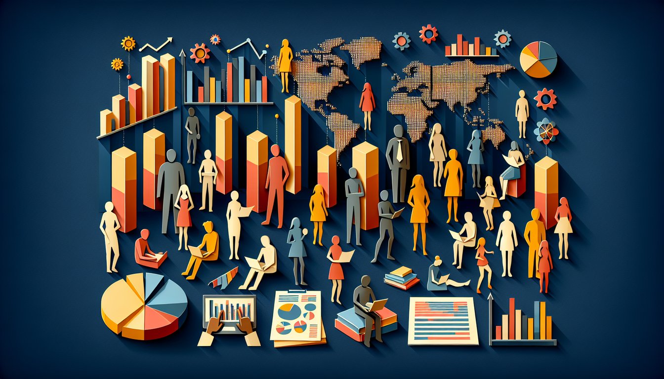 Colorful paper art promoting the Population Pulse Quiz for high school social studies students.