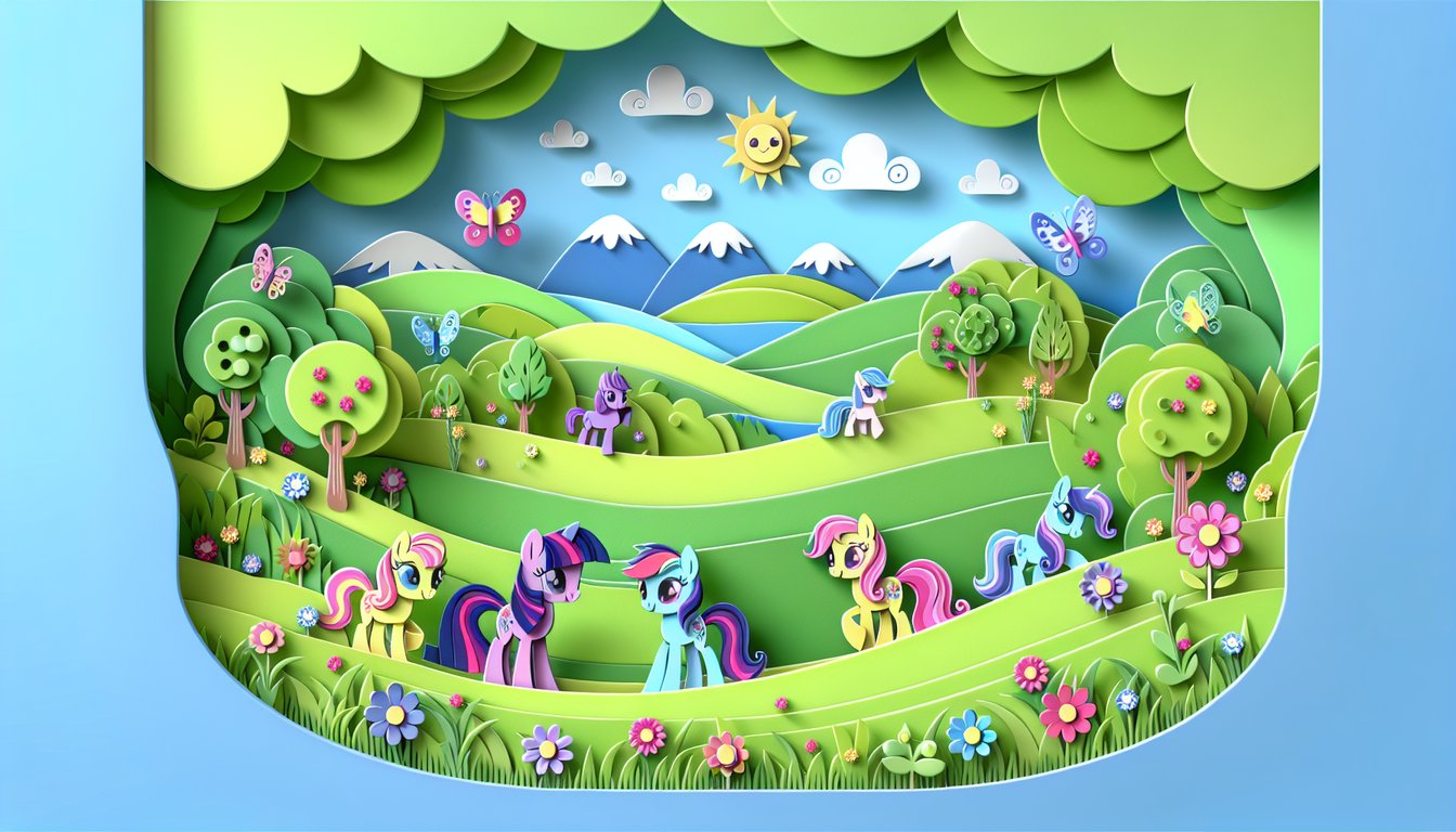 Colorful paper art illustration promoting a My Little Pony species personality quiz on a sky blue background