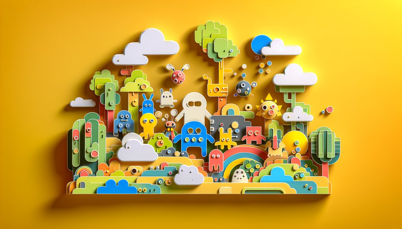 Paper art illustration for Digimon personality match quiz on a golden yellow background