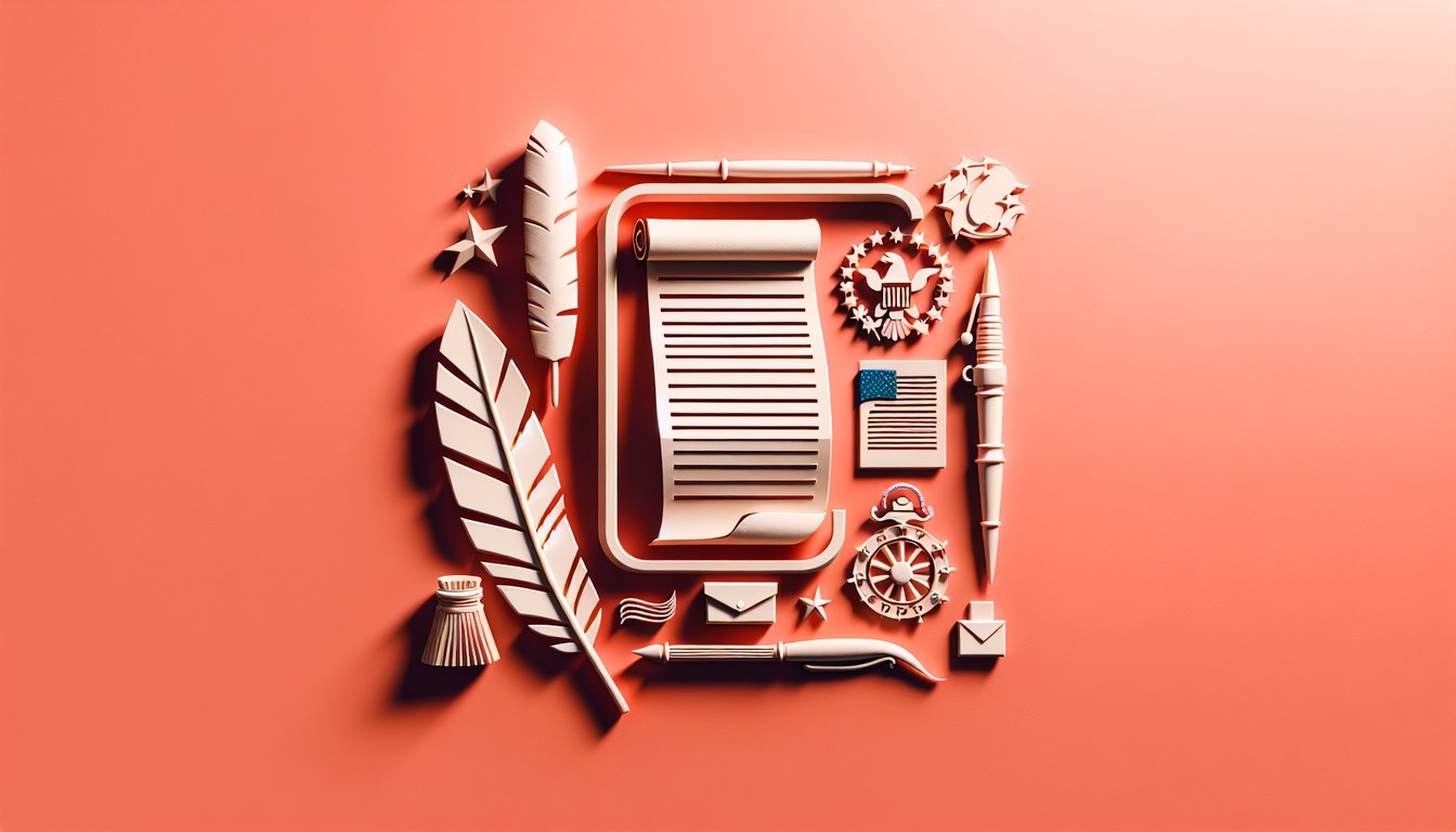 Paper art illustration showing Articles of Confederation quiz test your knowledge on coral background