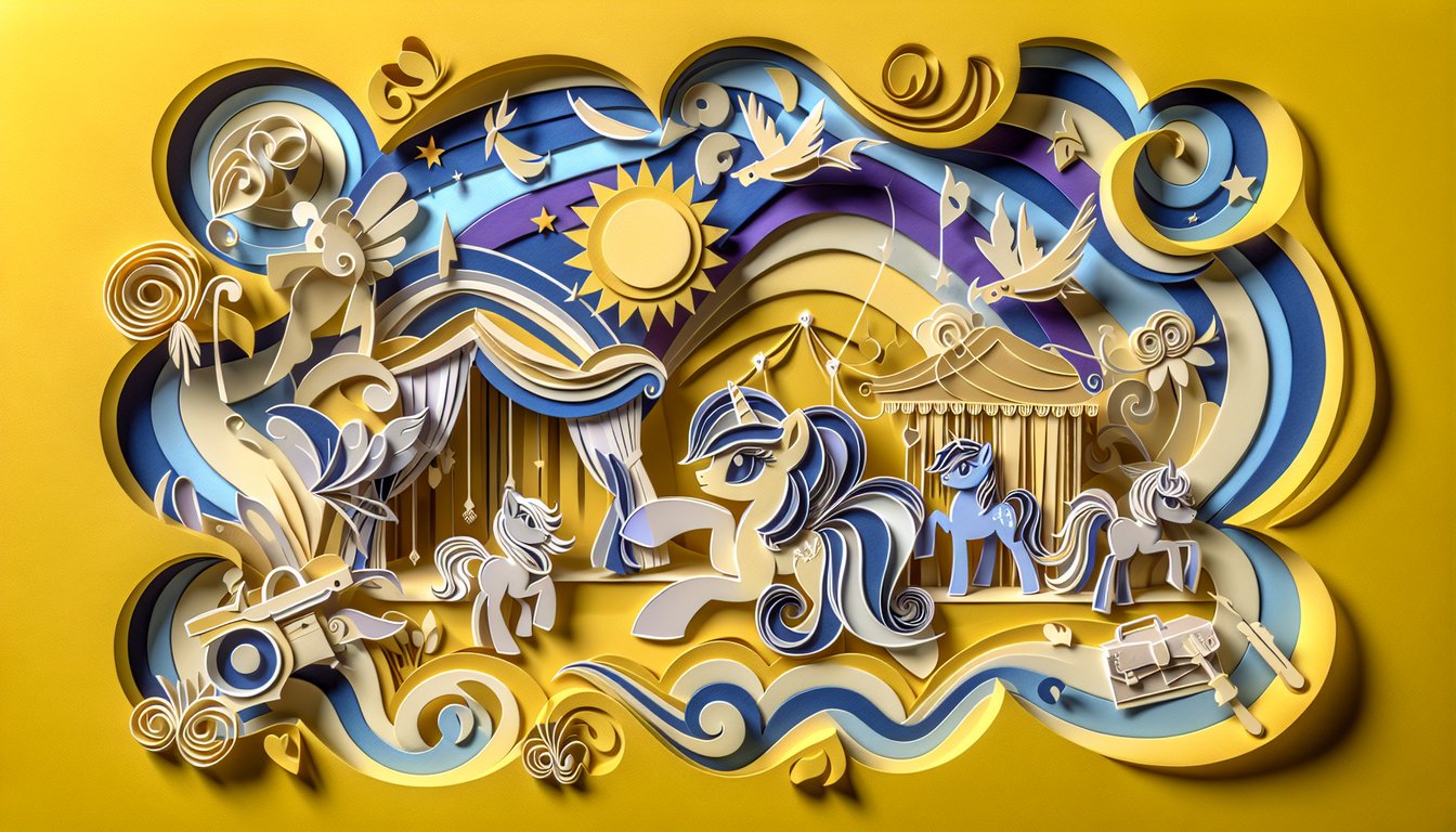 whimsical paper cut pony silhouettes in bright colors arranged around quiz title on golden yellow background