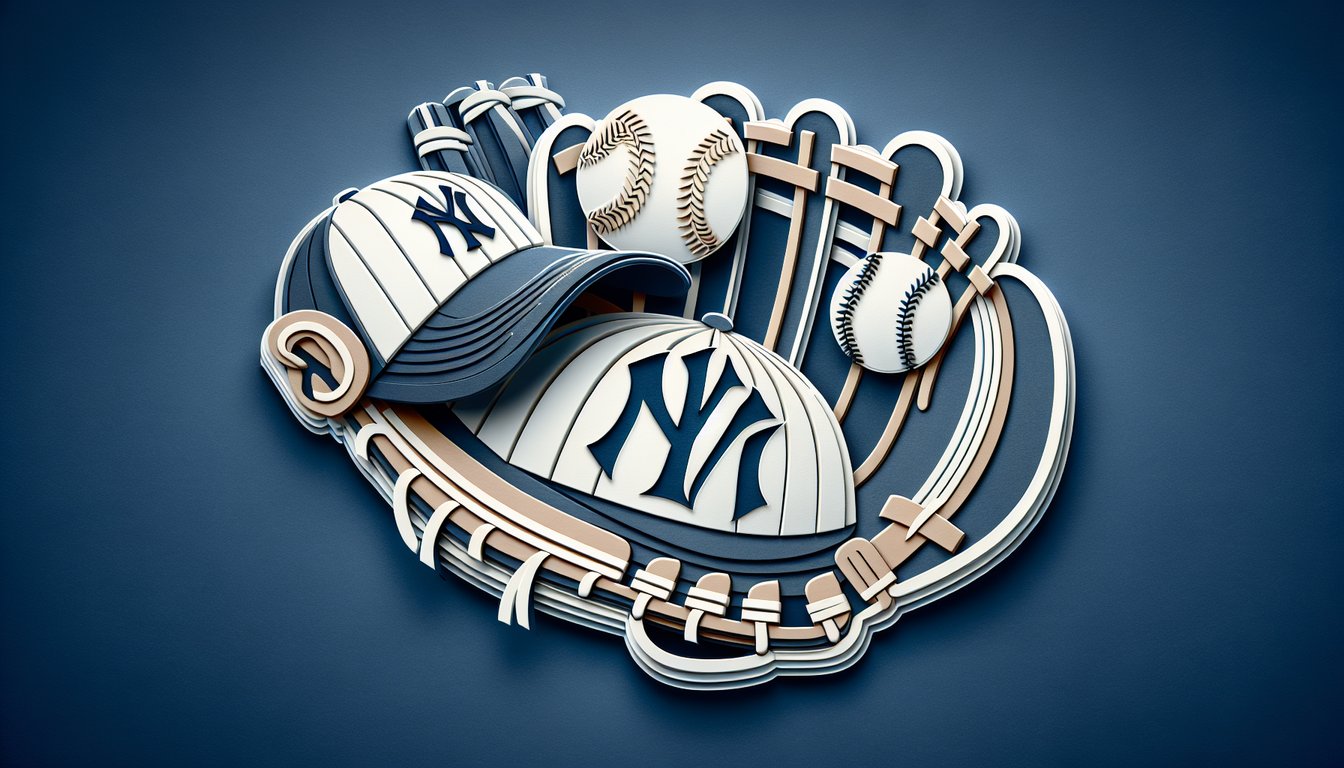 Paper art style baseball elements New York letters die-hard or bandwagon fan quiz on dark blue background
