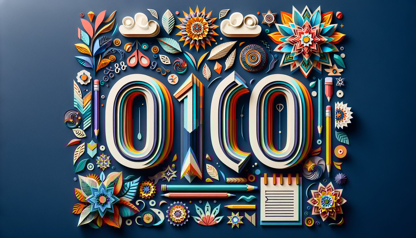 Colorful paper art depicting elements related to a 100-question multiple choice quiz