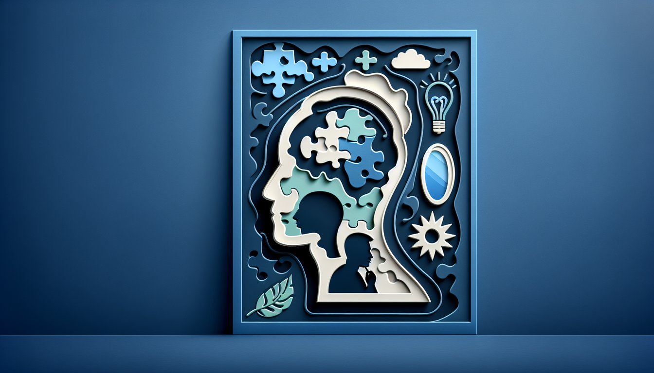 Paper art illustration for Guess My Name Quiz on a dark blue background.