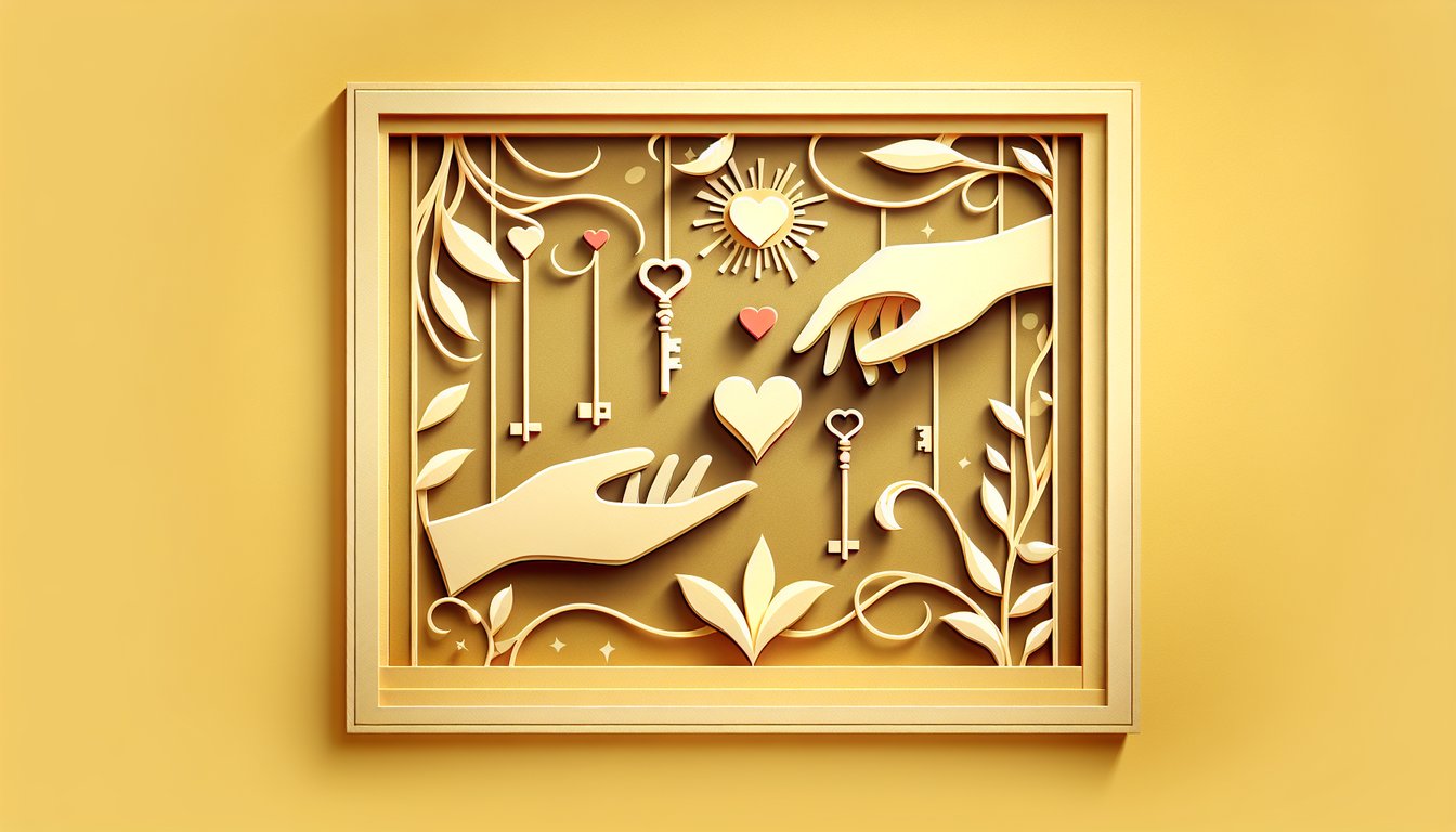 Paper art illustration for soulmate quiz on a golden yellow background