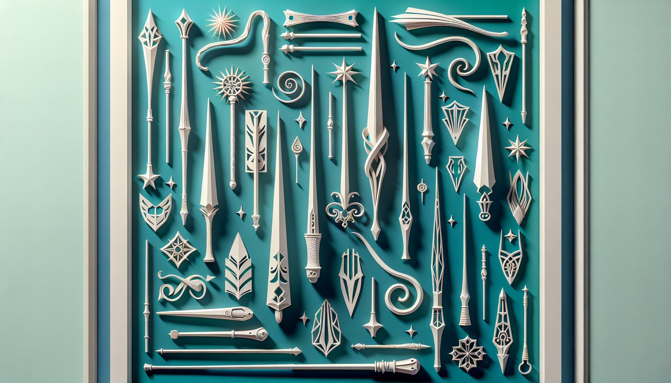 Paper art wands on teal background with text inviting a free quiz to reveal ideal Harry Potter wand length.